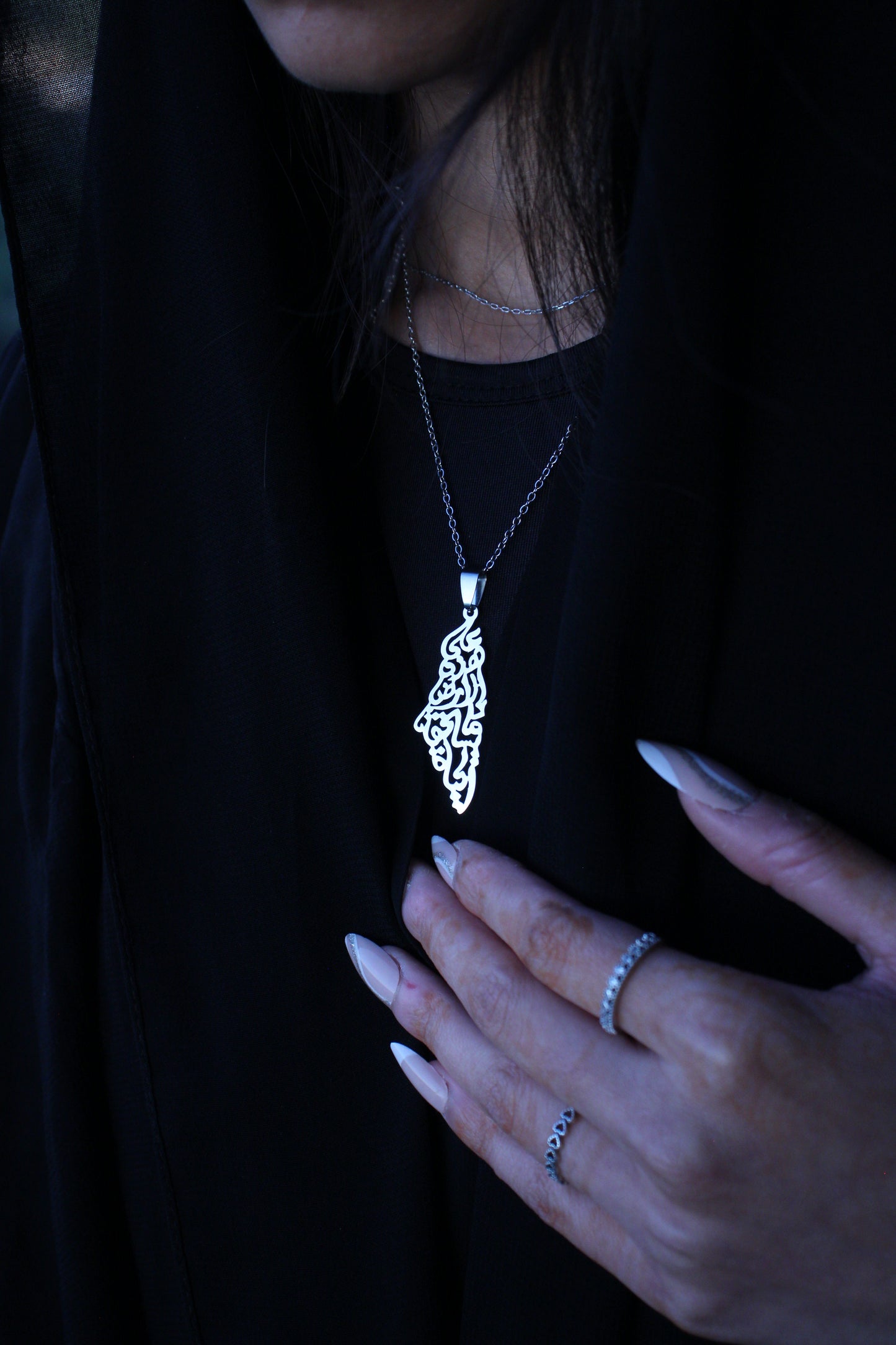 Silver Palestine Calligraphy Necklace